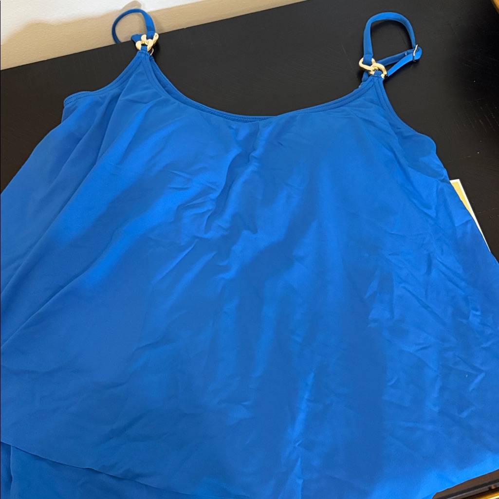 Nwt Michael Kors Blue Double Layer Tankini Top Size S